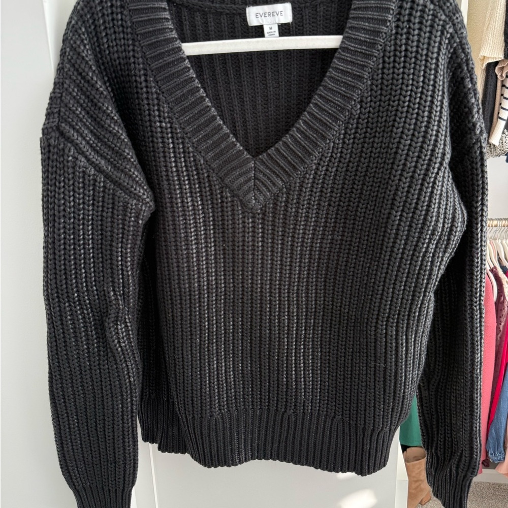 Evereve Black Shine V-Neck Sweater